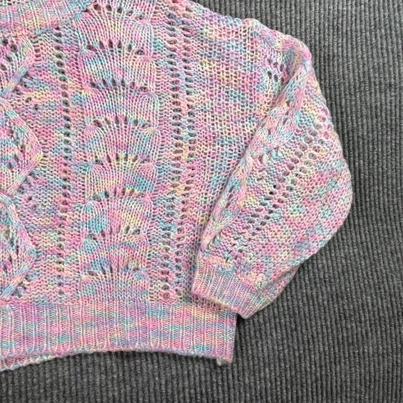 Debut Sweater Womens Small S/M Purple Rainbow Open Knit Lightweight Short Casual - Picture 6 of 14